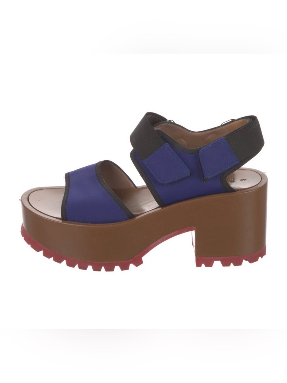 Marni Blue and Brown Platform Lug-Sole Sandal with Red Outsole